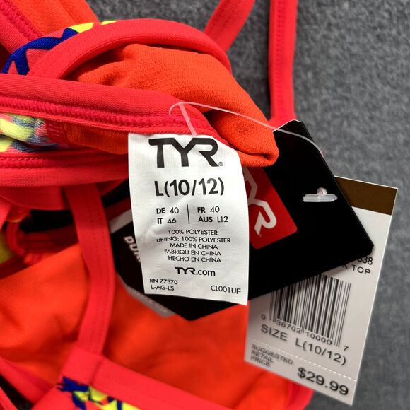 TYR Bikini Top Womens Large 10 12 Red Modena Pacific Tie back Swimwear - Picture 11 of 16